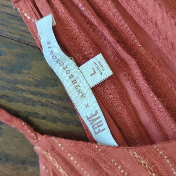 ANTHRO I NWOT Rust Terra Cotta Gauze Tiered Halter Maxi Dress by Frye, L - Picture 4 of 15